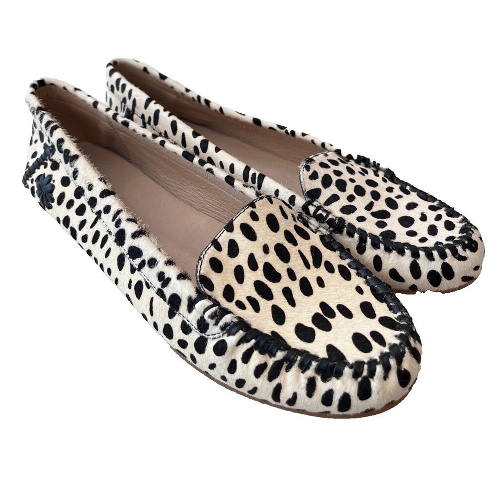 Jack Rogers Hair-calf Millie NEW Size 8 Moccasin Bone/Black Leather Flat Loafer